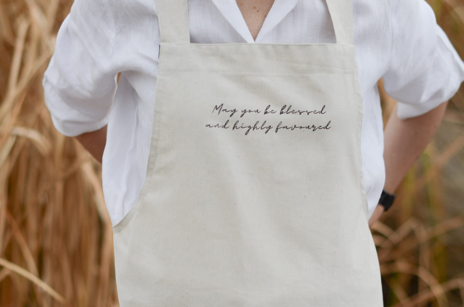 Linen Cross Back Apron | Blessed