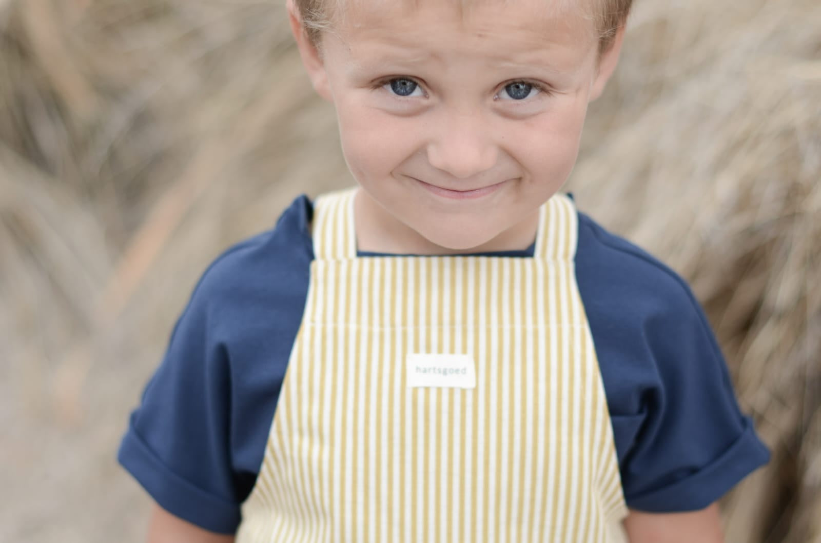 Kiddies Cross Back Linen Apron | Mustard Lines