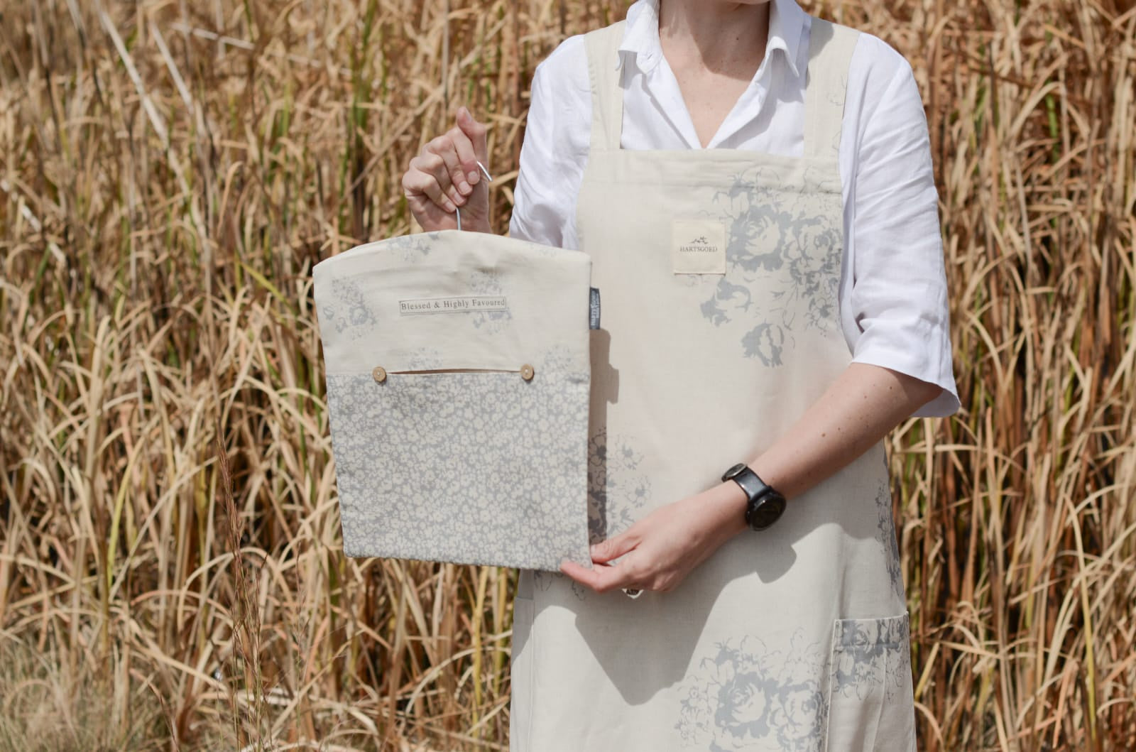 Cross back Linen Apron | Grey Country Florals