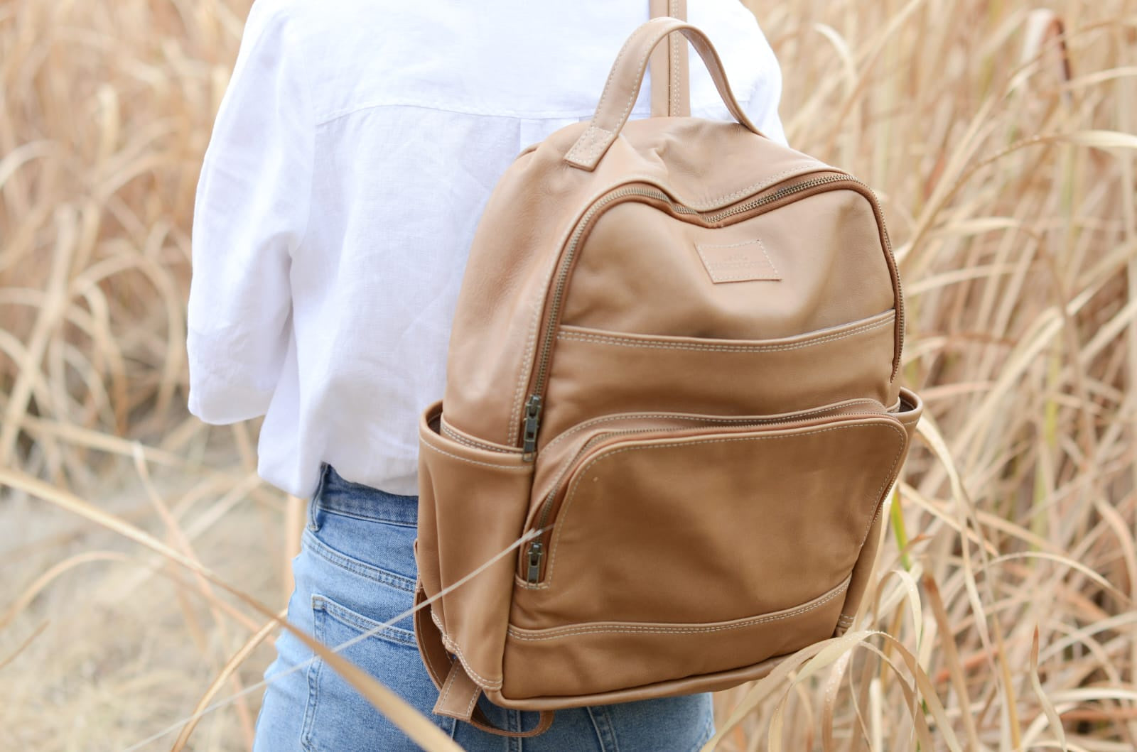 Leather Nappy Backpack | Caramel