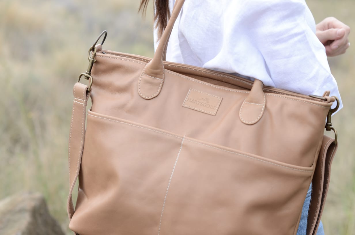 Leather Nappy Handbag | Caramel