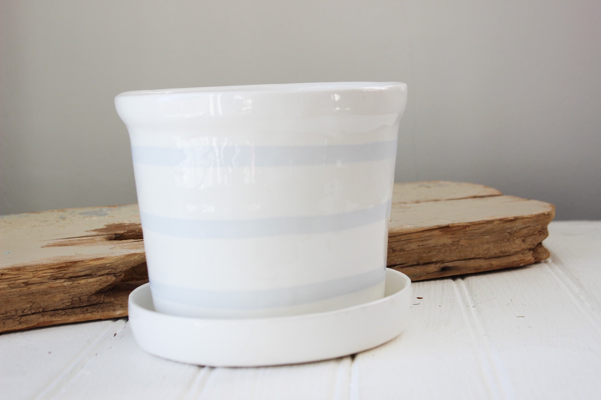 Round Herb Planter | Blue Watercolour Pinstripe
