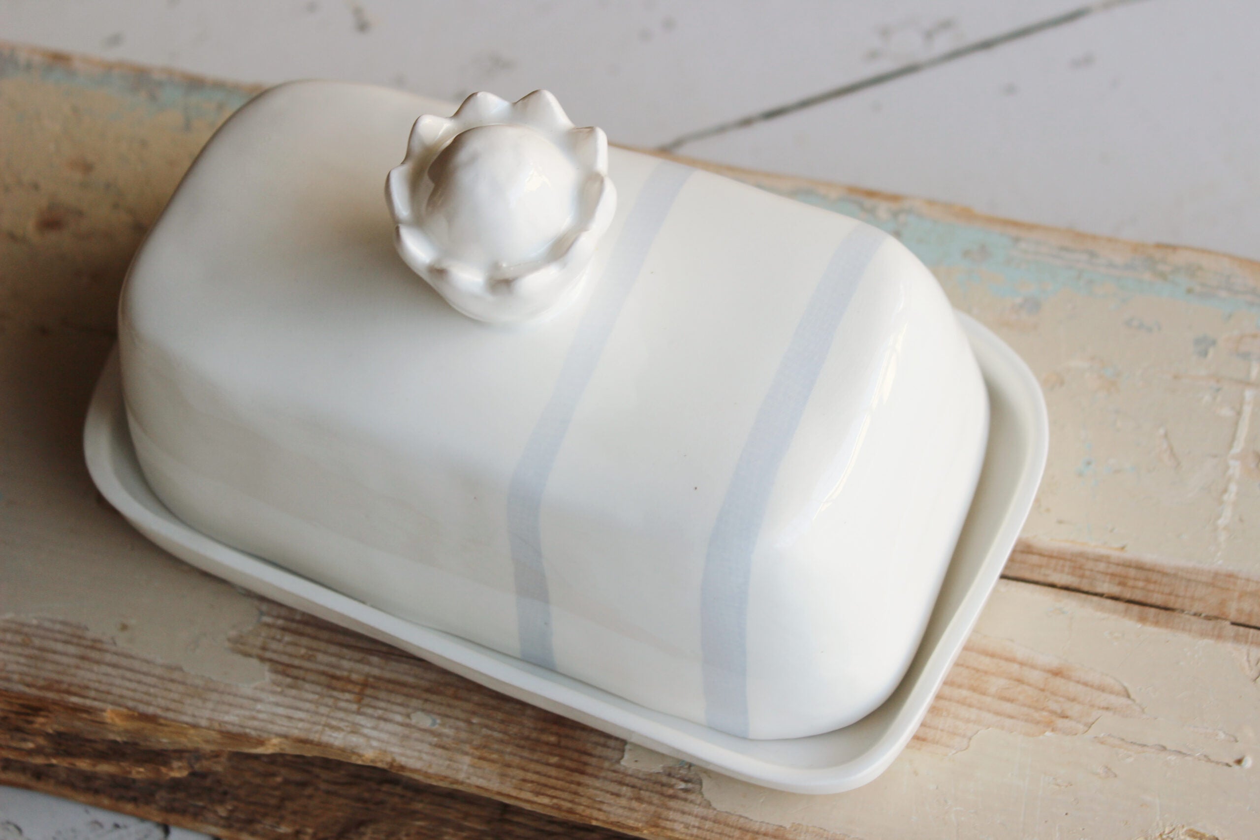 Butter Dish | Blue Pinstripe