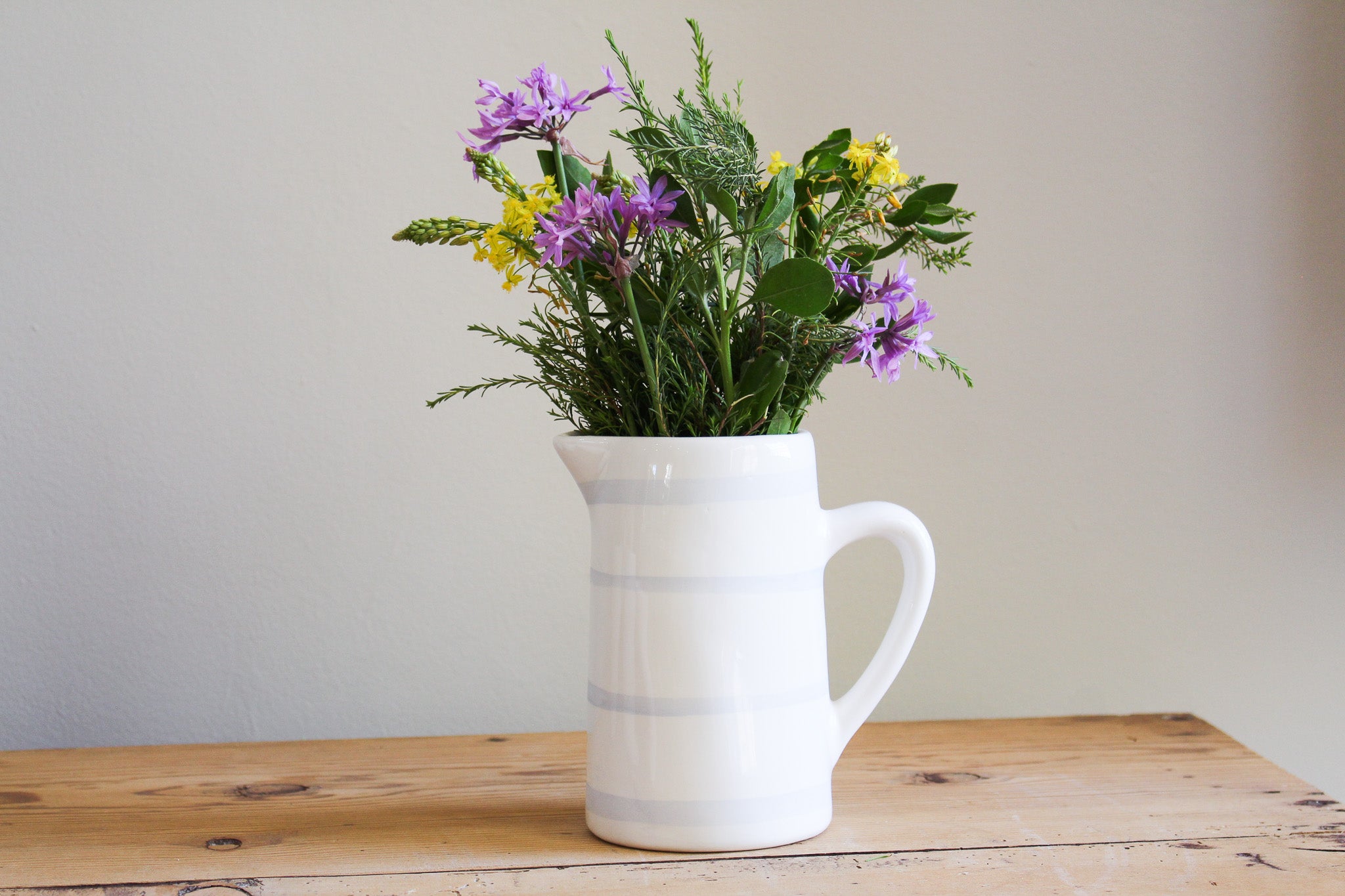 Karoo tall pitcher jug | Blue water colour pinstripe