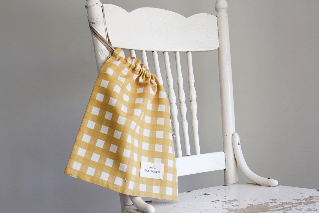 Linen Drawstring (M) | Mustard Gingham | 25x30cm