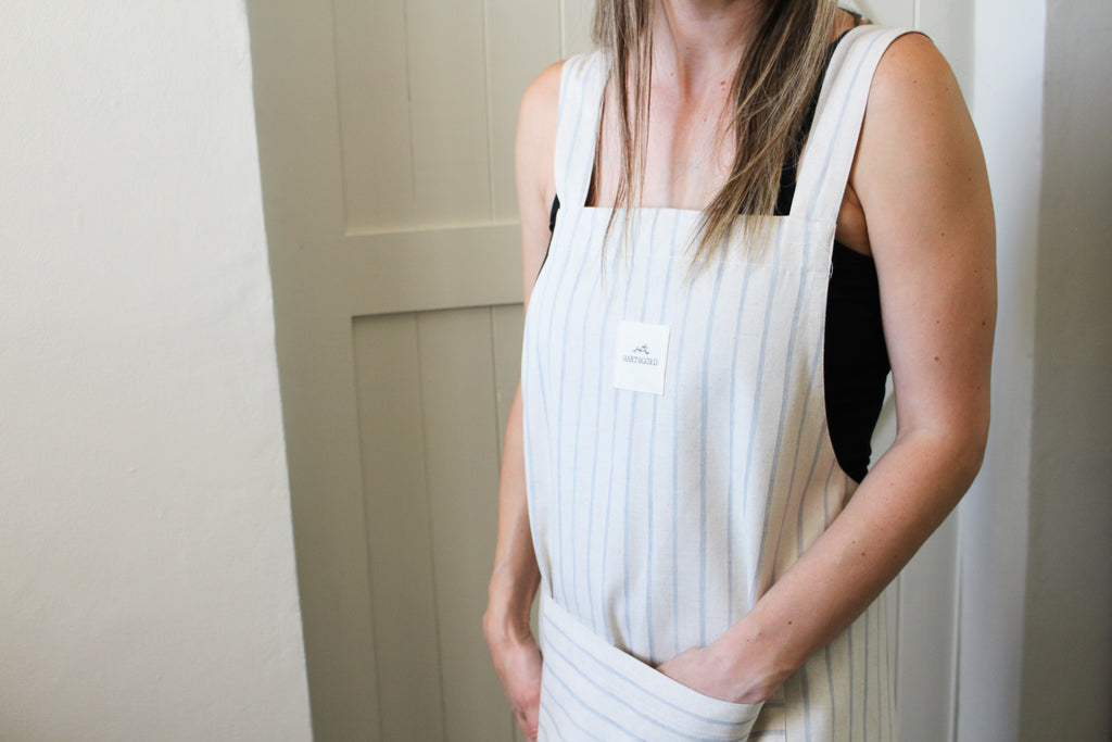Cross Back Linen Apron | Blue Watercolour