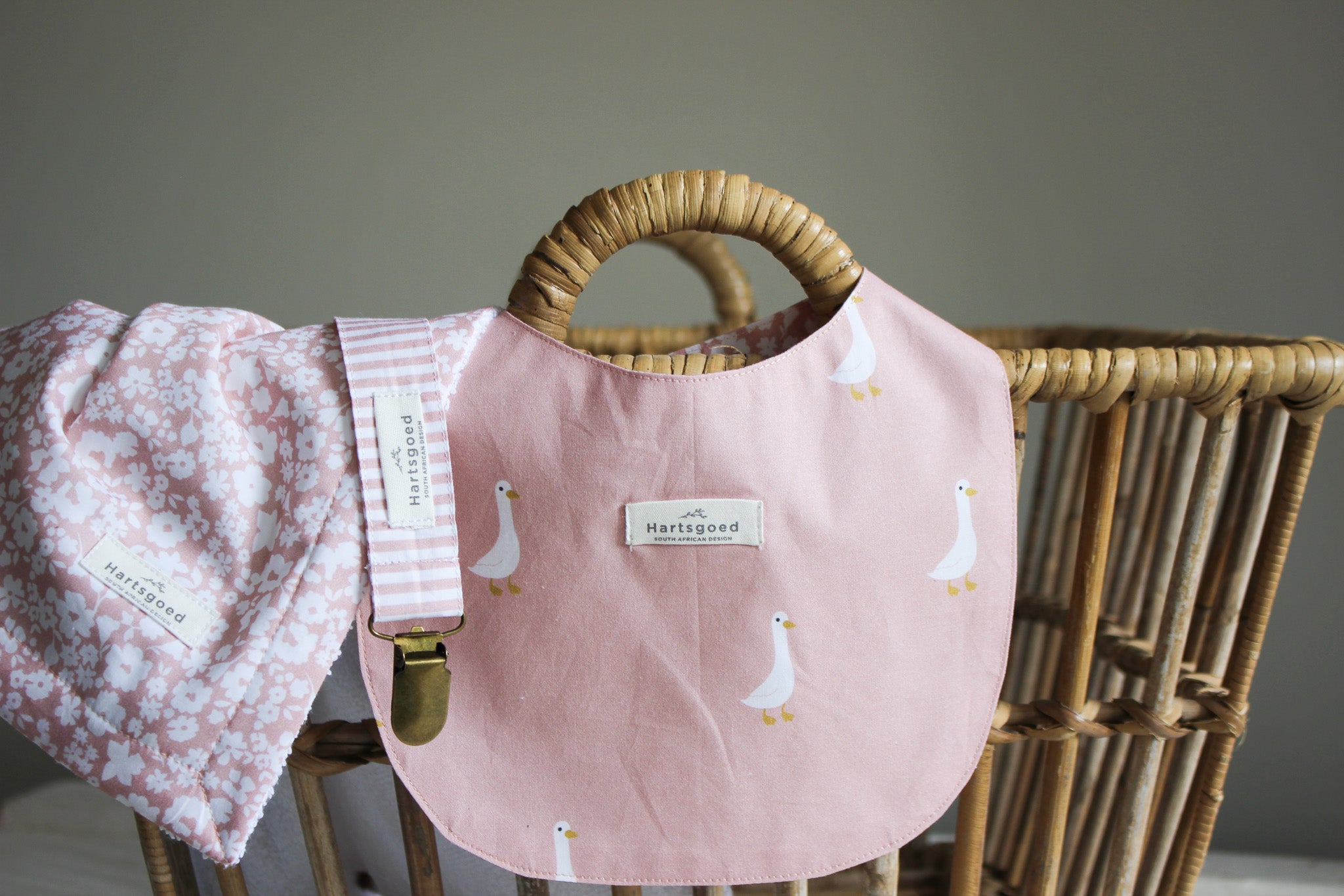 Baby Bib | Ducks & Flower Fields | Dusty Rose