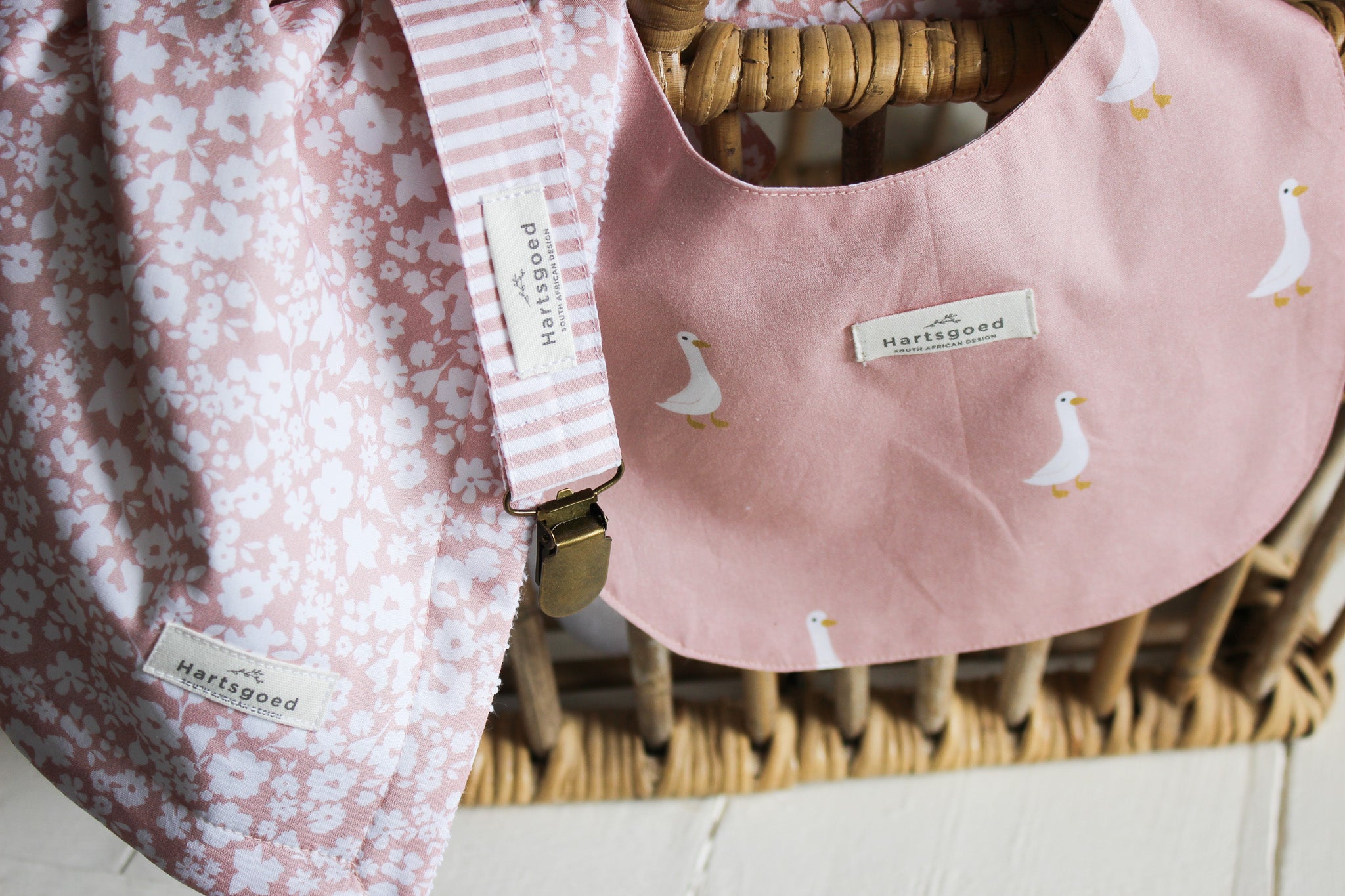 Baby Bib | Ducks & Flower Fields | Dusty Rose