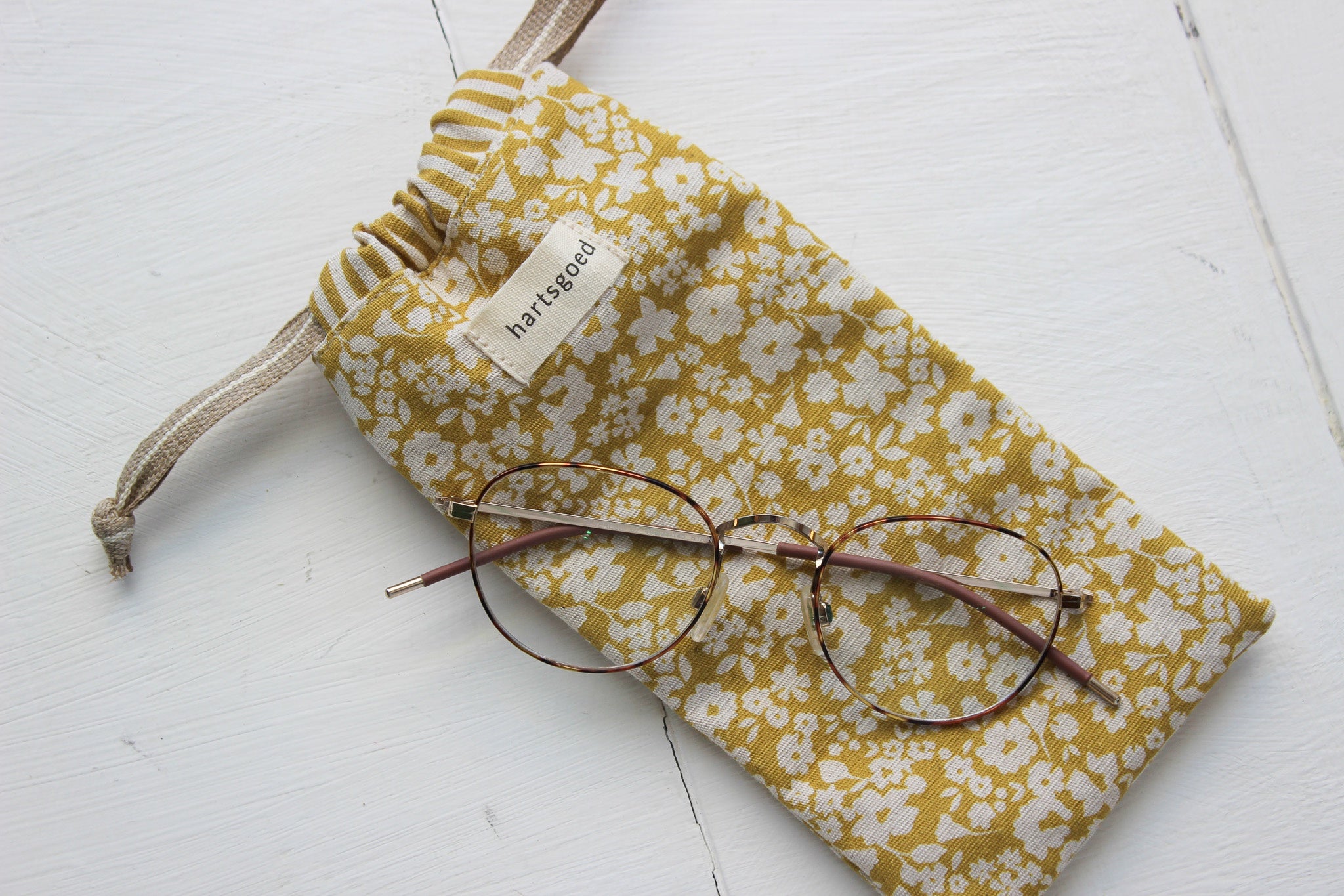 Glasses Drawstring Bag | Mustard Fields of Flowers