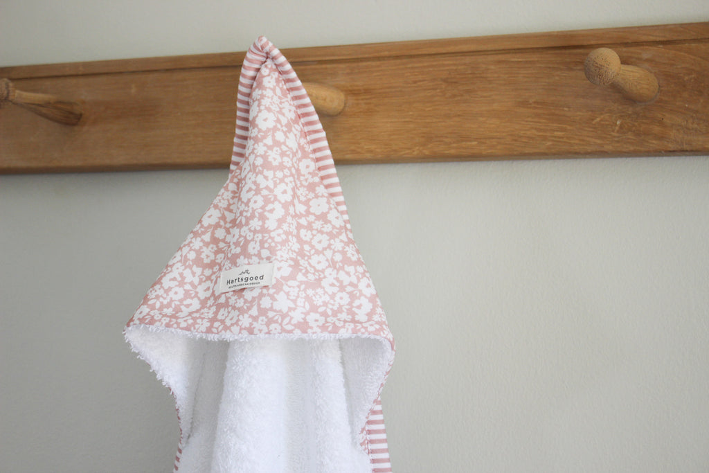 Hooded Cotton Baby Bath Towel | Flower Fields | Dusty Rose