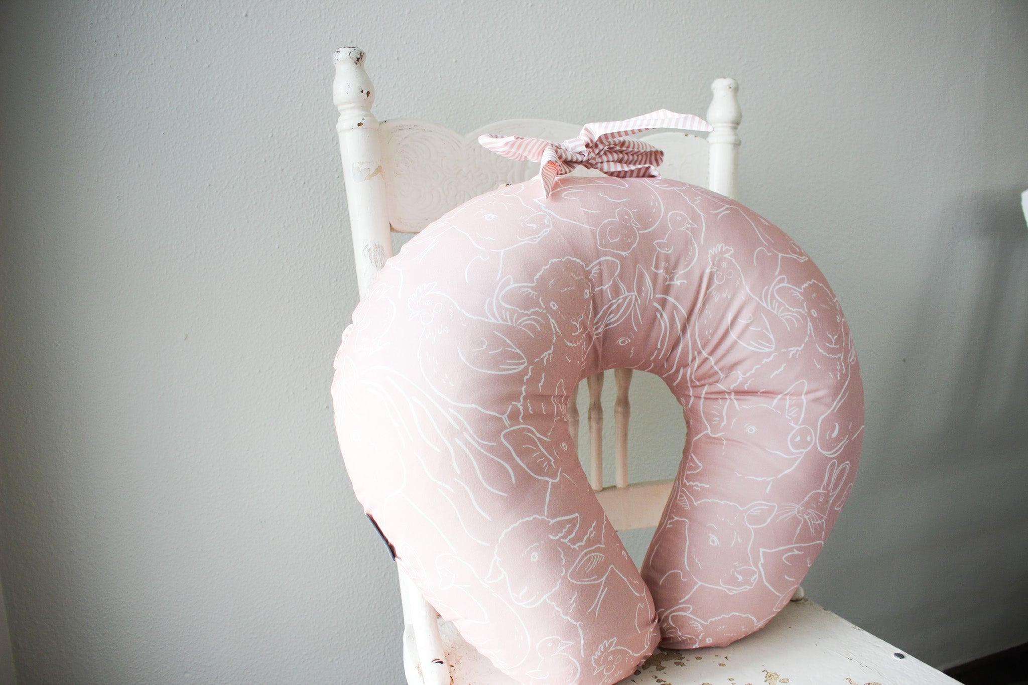 Cotton Nursing Pillow | Farm Animals | Dusty Rose
