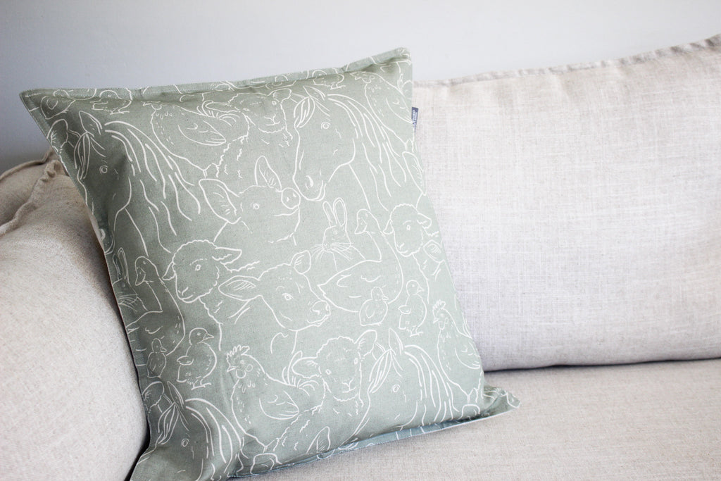 Cushion Cover | Farm Animals Olive | 50x50cm