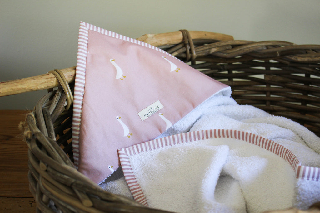 Hooded Baby Bath Towel | Ducks | Dusty Rose