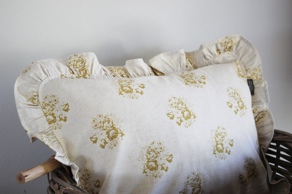 Karoo Frilled Cushion Cover | Mustard Country Floral | 35 x 50cm