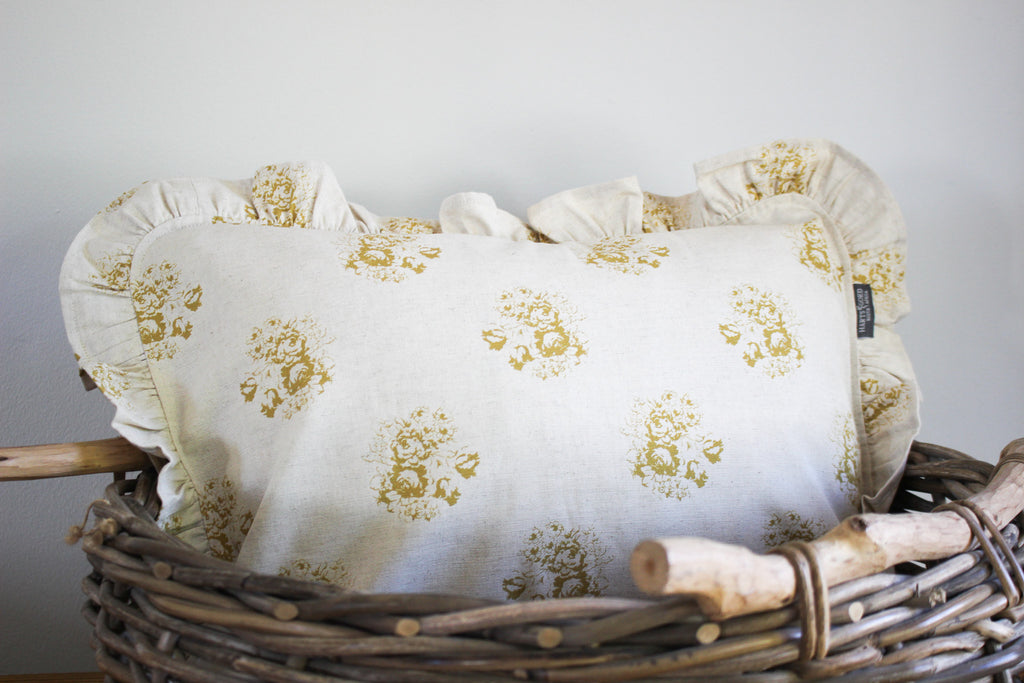 Karoo Frilled Cushion Cover | Mustard Country Floral | 35 x 50cm