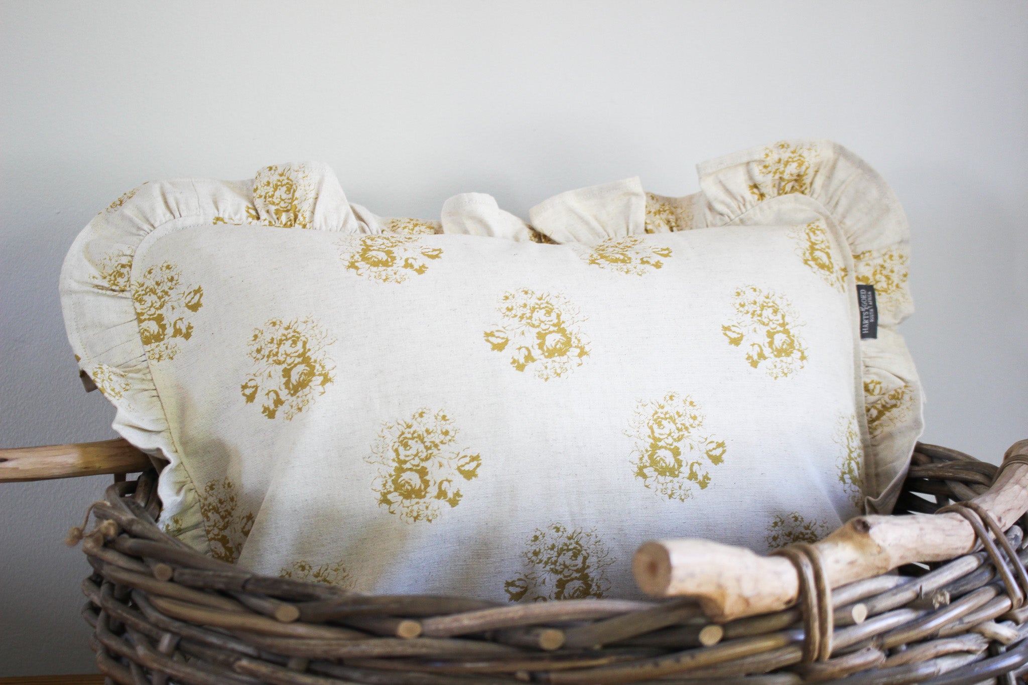 Karoo Frilled Cushion Cover | Mustard Country Floral | 35 x 50cm