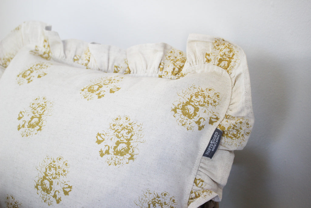 Karoo Frilled Cushion Cover | Mustard Country Floral | 35 x 50cm