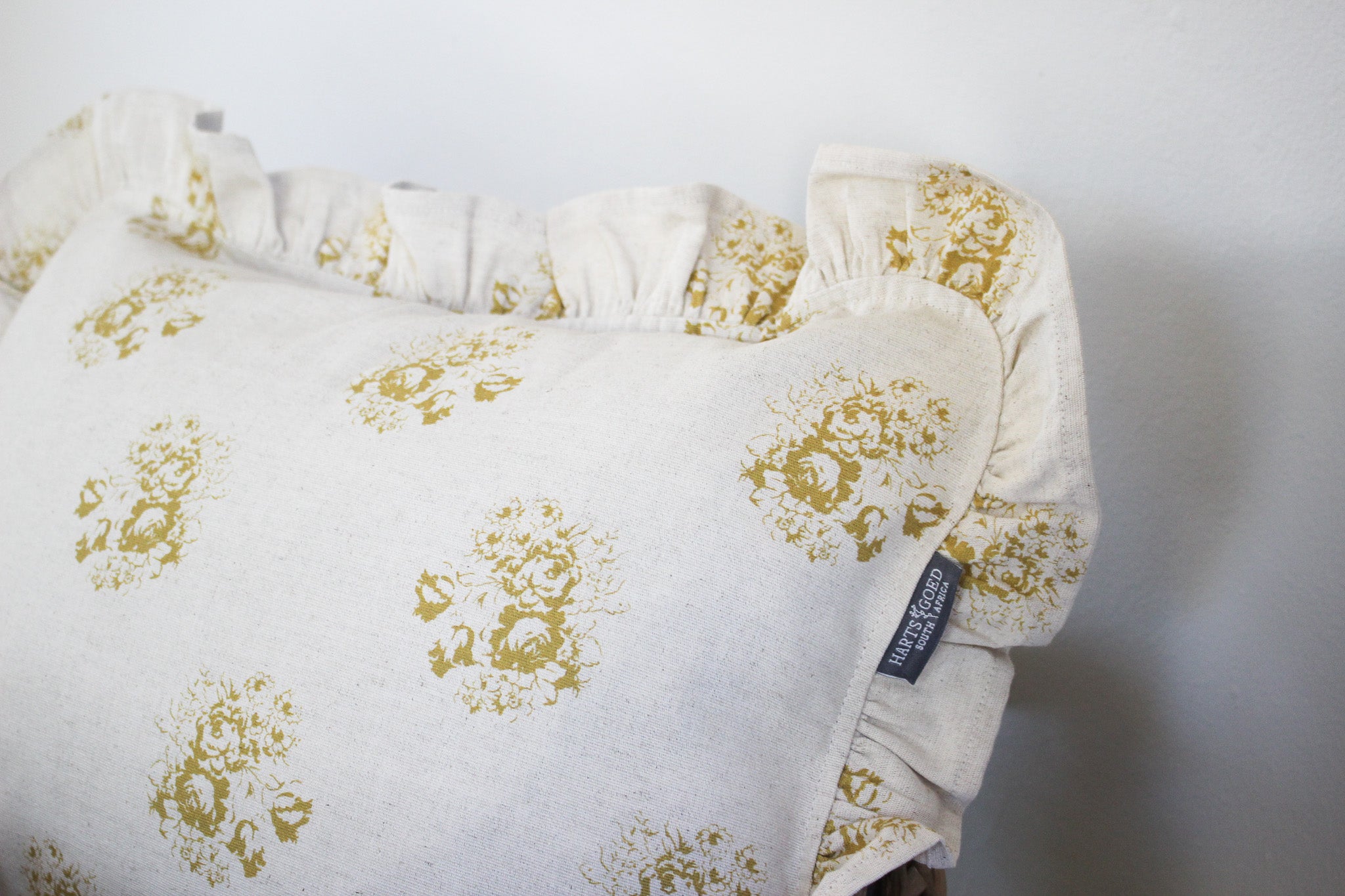 Karoo Frilled Cushion Cover | Mustard Country Floral | 35 x 50cm