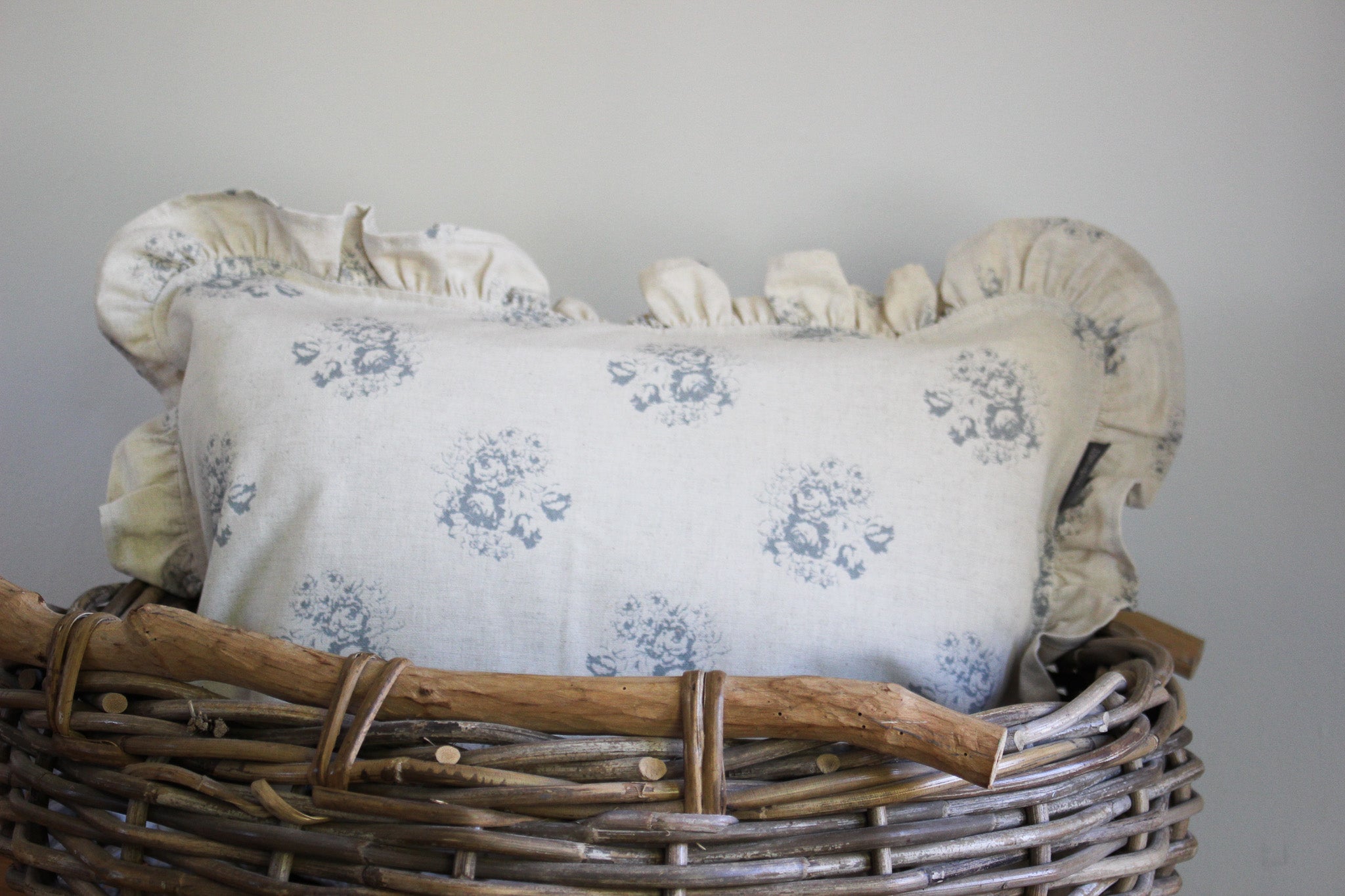 Karoo Frilled Cushion Cover | Grey Country Floral | 35 x 50cm