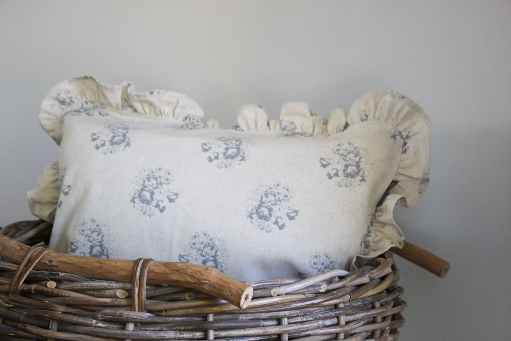 Karoo Frilled Cushion Cover | Grey Country Floral | 35 x 50cm