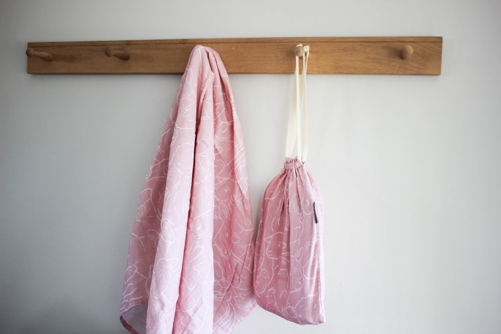 Karookind Heirloom Muslin Blanket | Dusty Rose | Farm Animals
