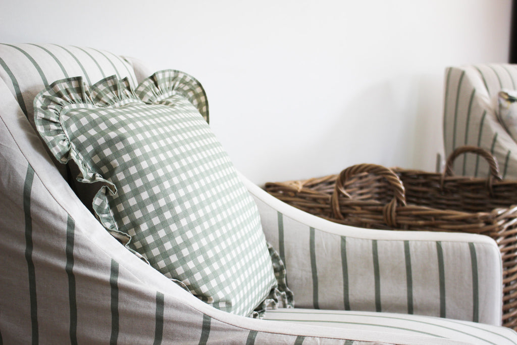 Karoo Frilled Cushion Cover | Olive Gingham | 50x50cm