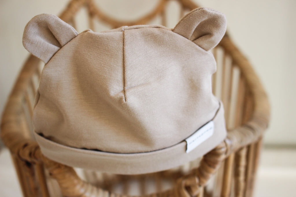 Handmade Baby Bear Beanie | Stone