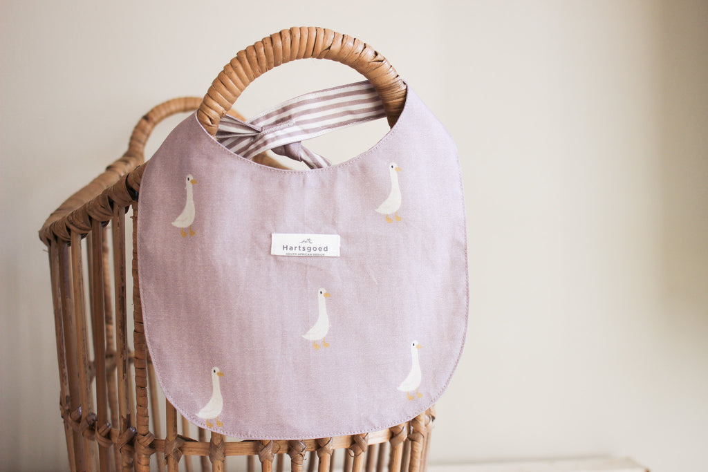 Cotton Baby Bib | Lines & Ducks | Mauve