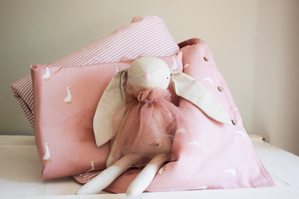 Cot  Duvet Set (100% Cotton) | Ducks & Lines | Dusty Rose