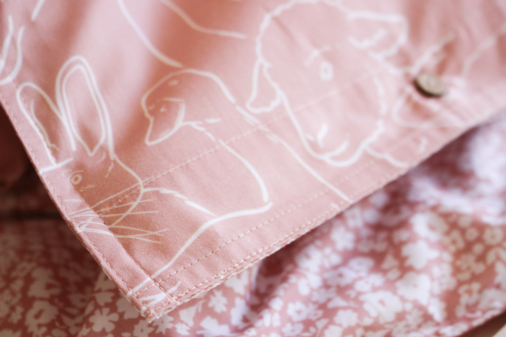 Cot  Duvet Set (100% Cotton) | Farm Animals & Flower Fields | Dusty Rose