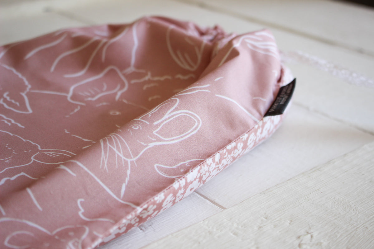 Cot  Duvet Set (100% Cotton) | Farm Animals & Flower Fields | Dusty Rose