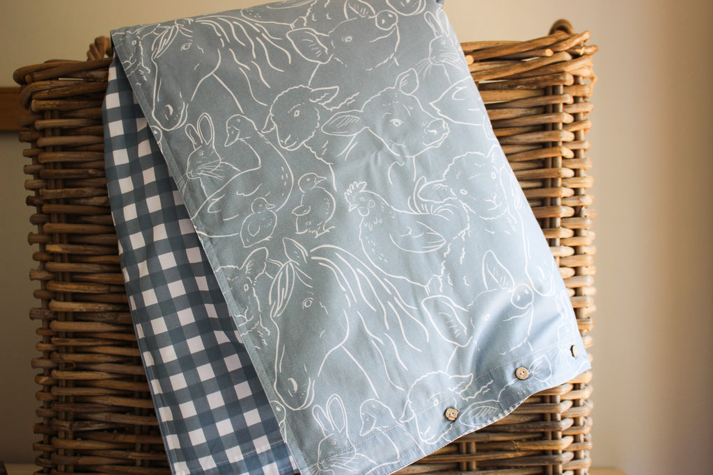 Cot  Duvet Set (100% Cotton) | Farm Animals & Gingham | Karoo Skies