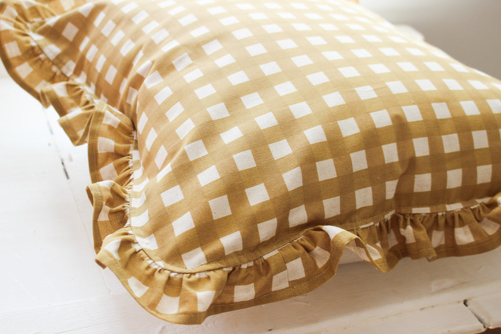 Karoo Frilled Cushion Cover | Mustard Gingham | 50x50cm