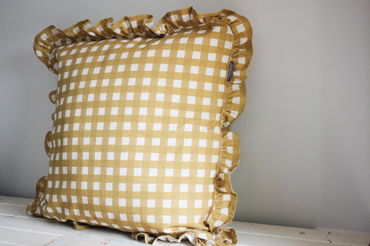 Karoo Frilled Cushion Cover | Mustard Gingham | 50x50cm