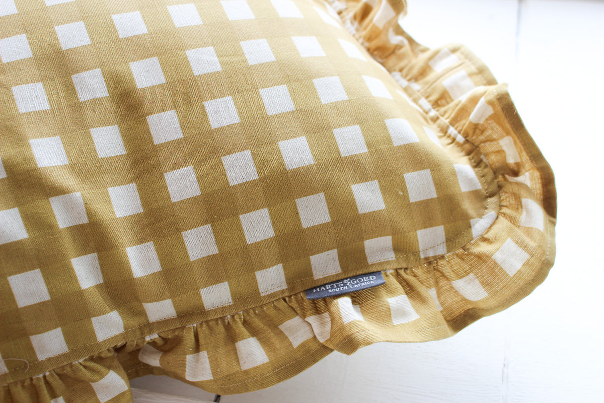 Karoo Frilled Cushion Cover | Mustard Gingham | 50x50cm