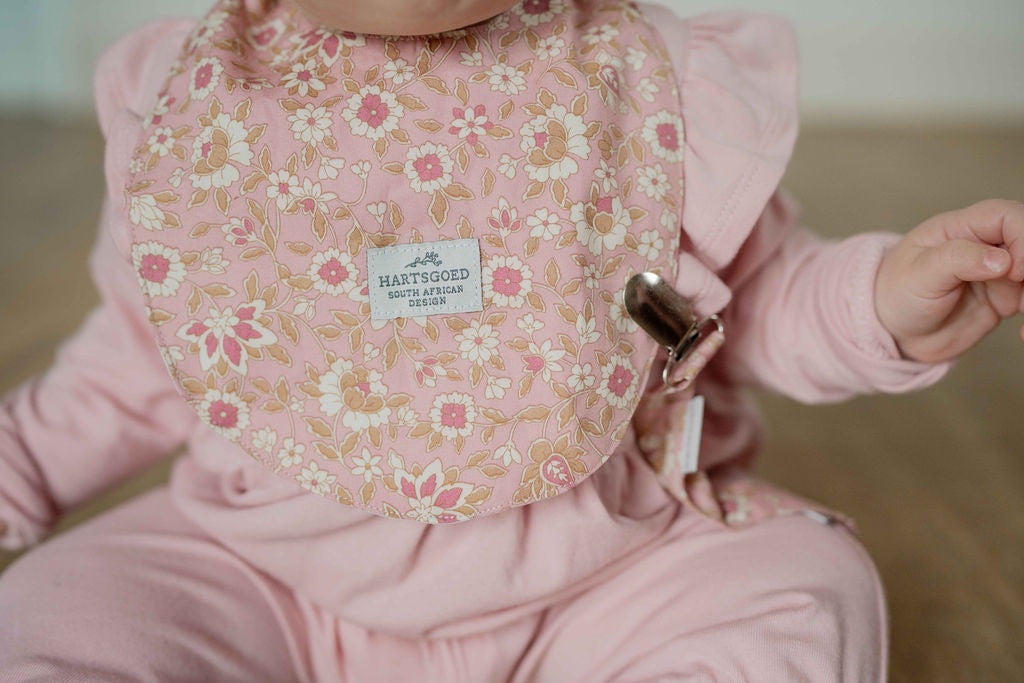 Reversible Baby Bib | Floral on Dusty Pink