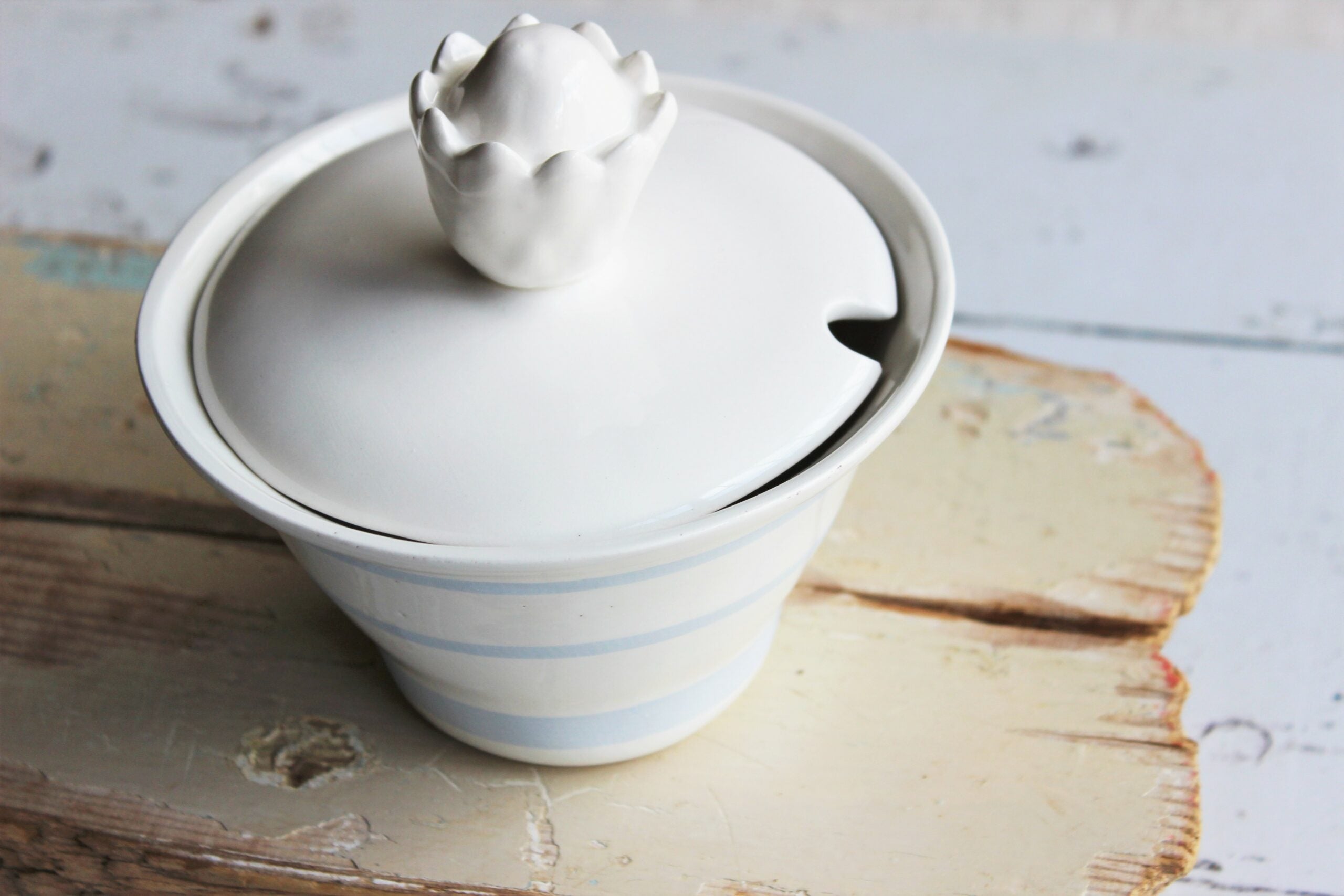 Sugar bowl / Jam pot  |  Watercolour pinstripe