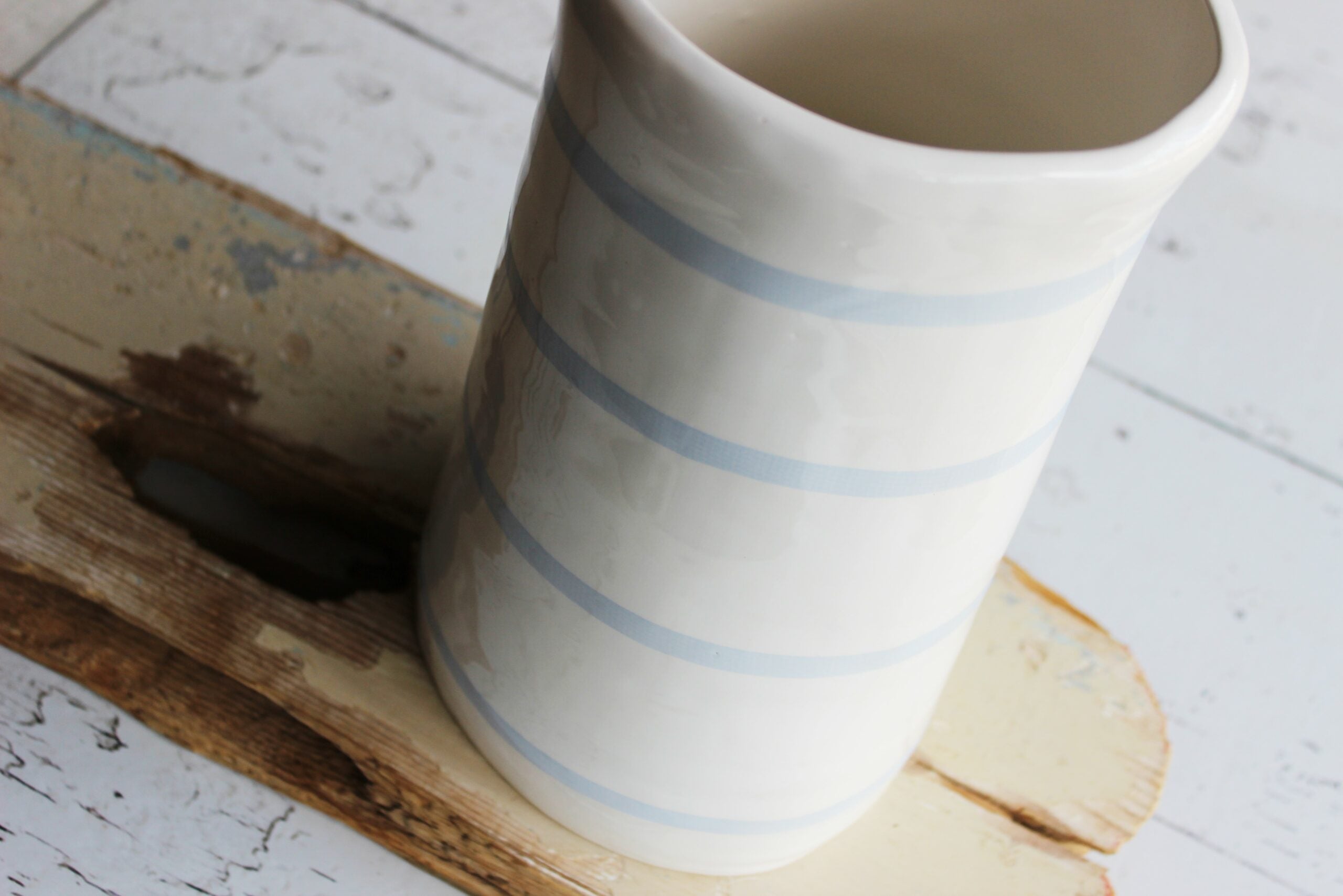 Tall Twisted Ceramic Vase  |  Watercolour pinstripe